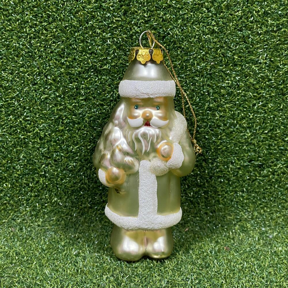 Vintage Blown Glass Gold White Trim Santa Claus Ornament